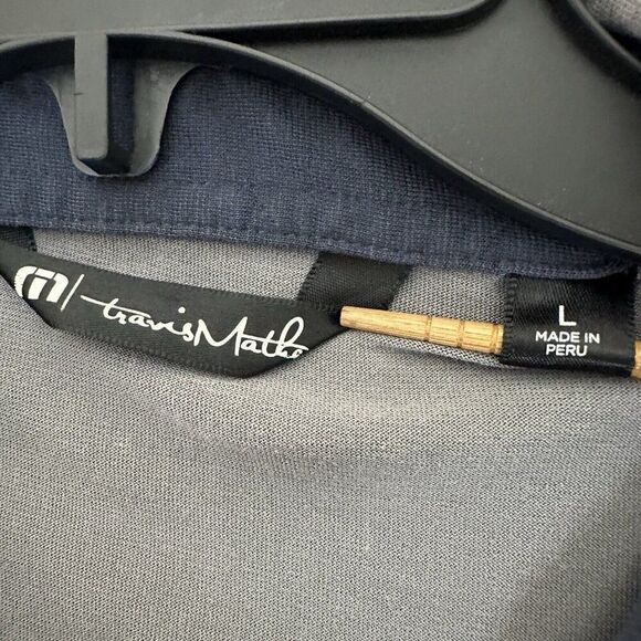 Travis Mathew‎ Polo Shirt Mens Large Blue Grey Golf Striped Short Sleeve Adult - Picture 2 of 9